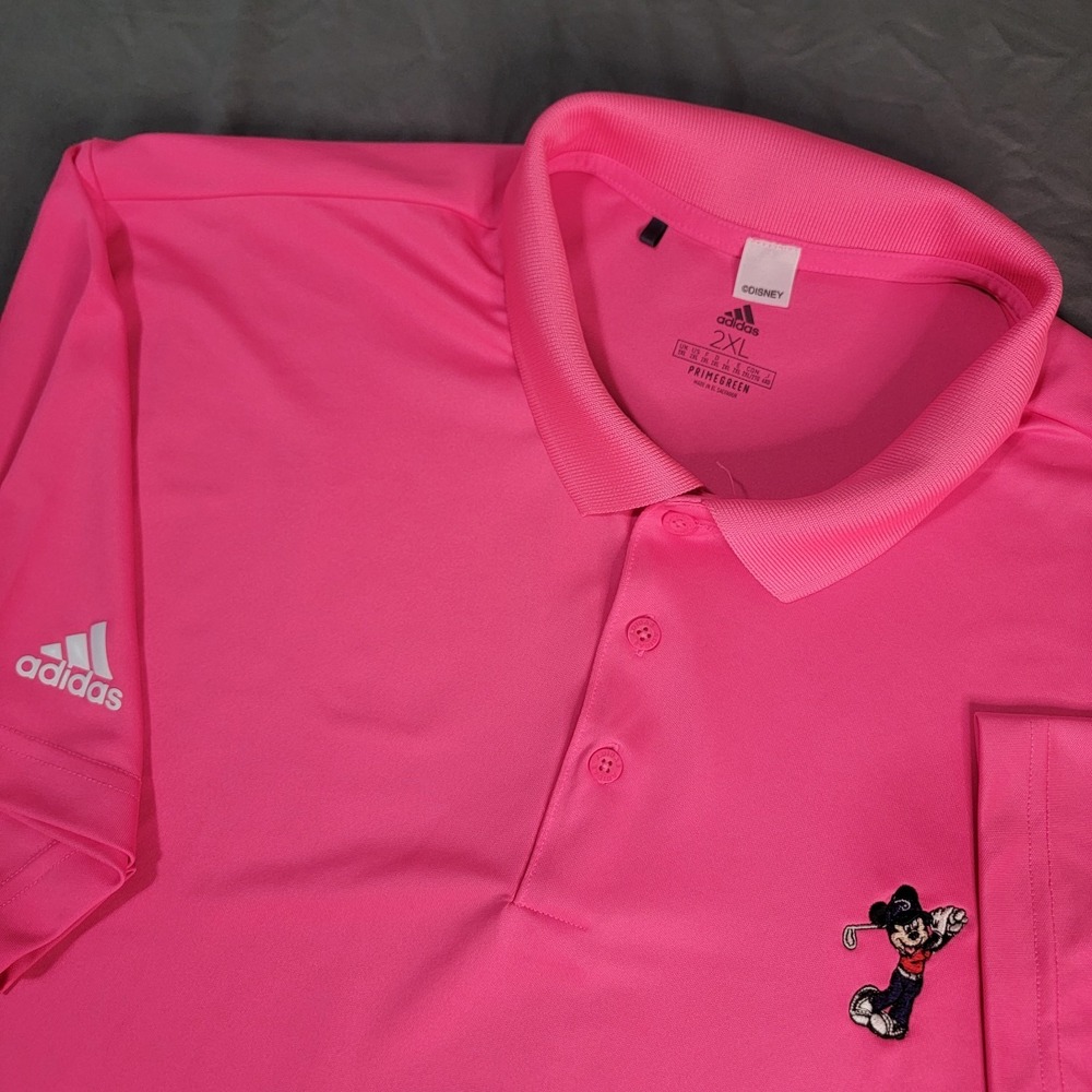 Adidas Disney Golf Polo Men's 2XL Pink Primegreen Performance Shirt Mickey Mouse